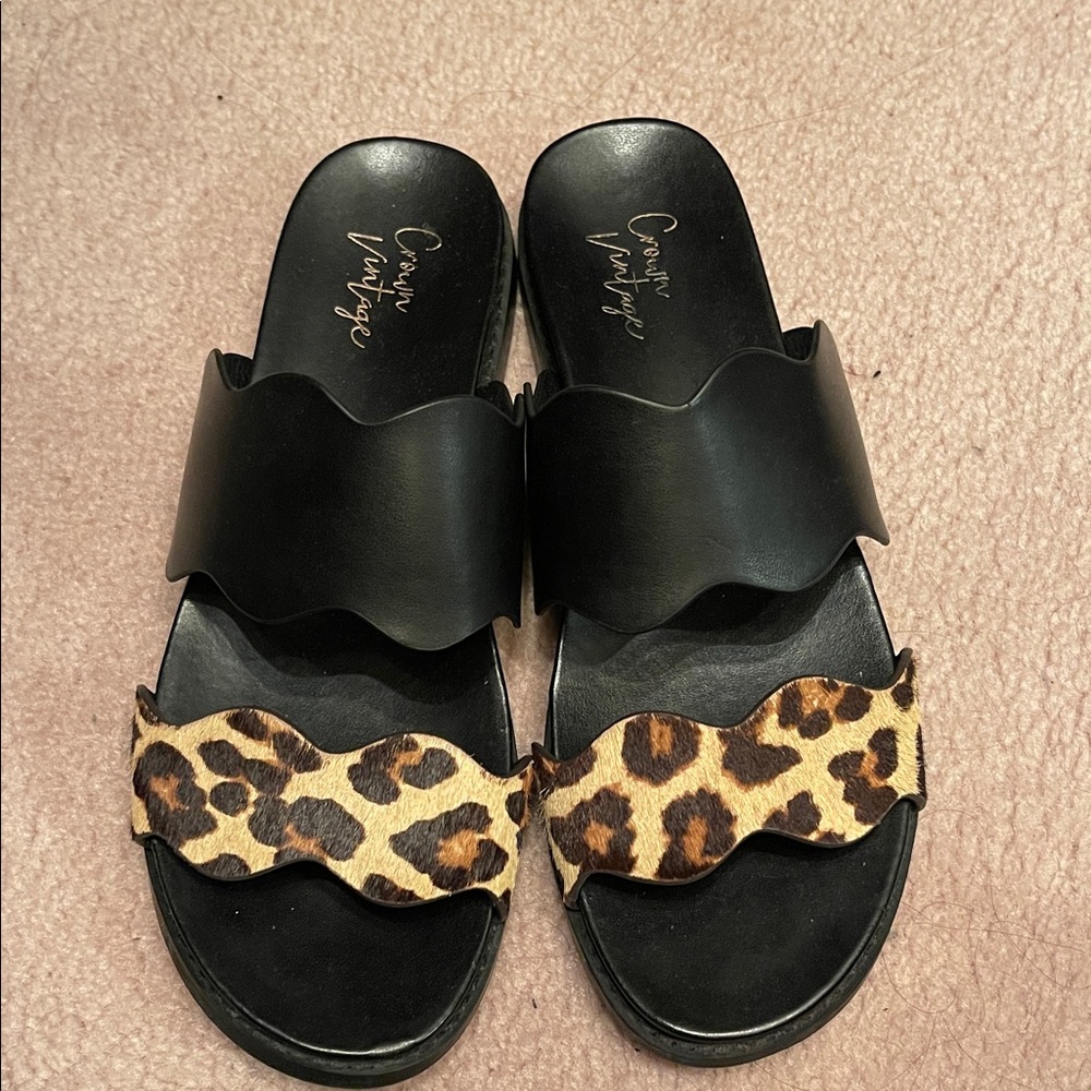 Crown Vintage Black and Leopard Sandals